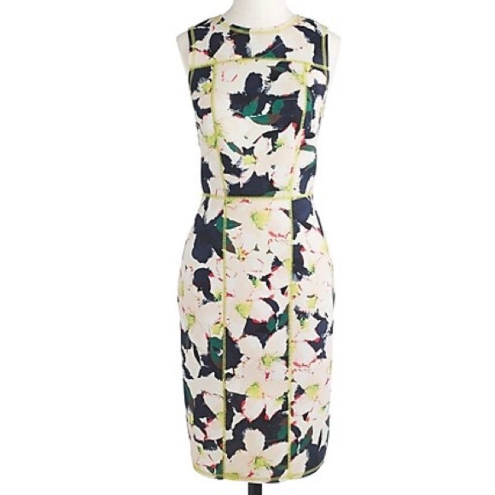 J. Crew Cove Floral Neon Yellow Scuba Dress size 6